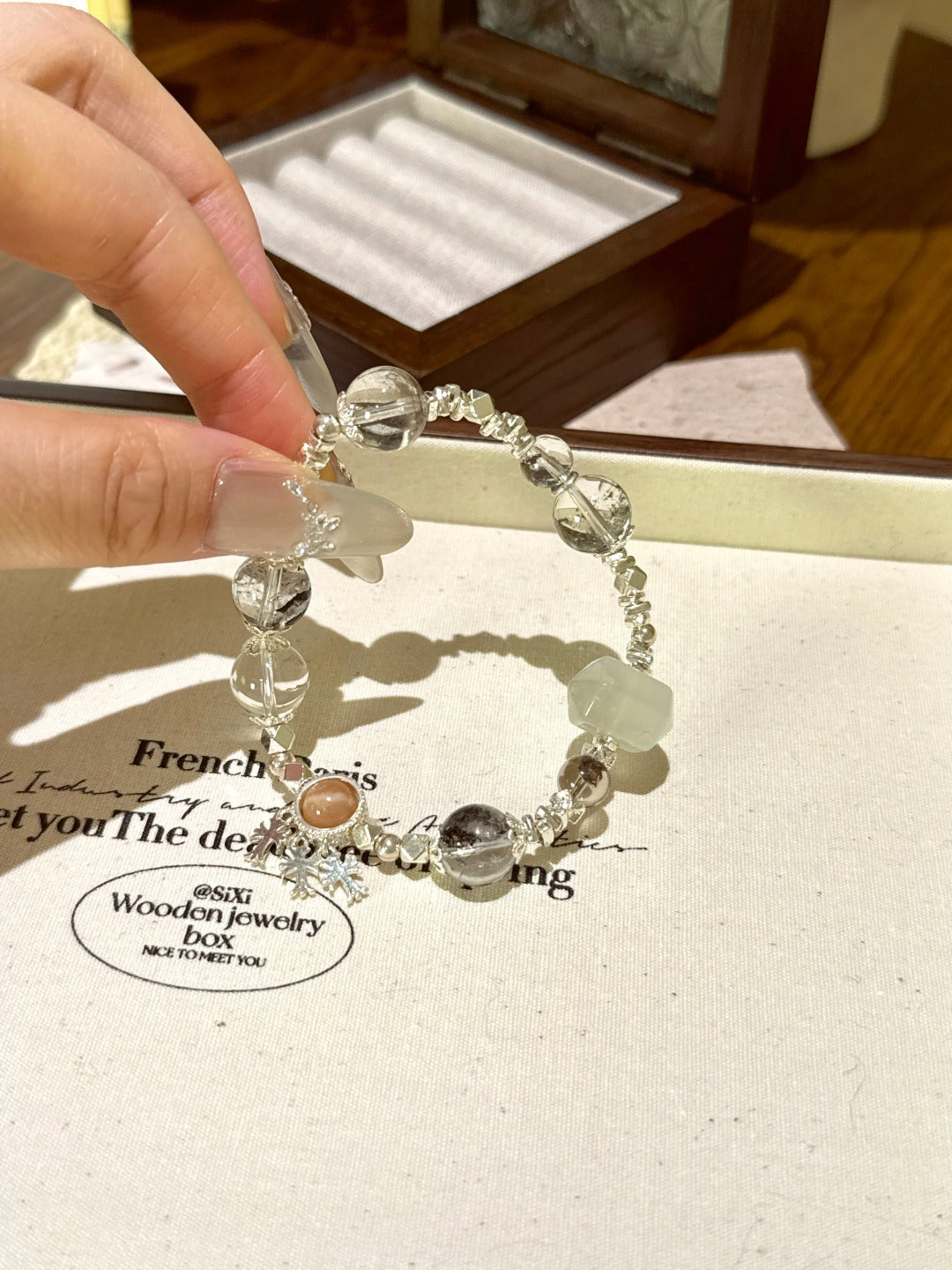 ▫️▪️ Green Ghost Shining Sunstone Double-Pointed Bracelet